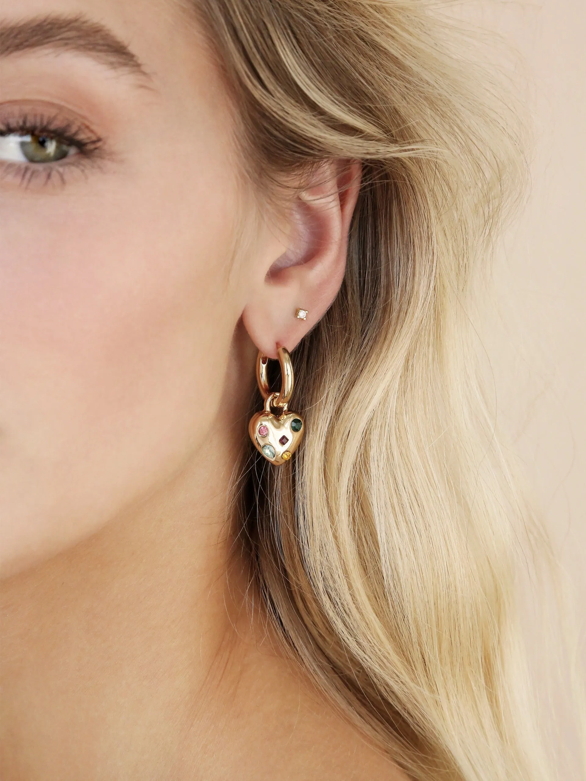 Rainbow Crystal Heart Dangle Earrings