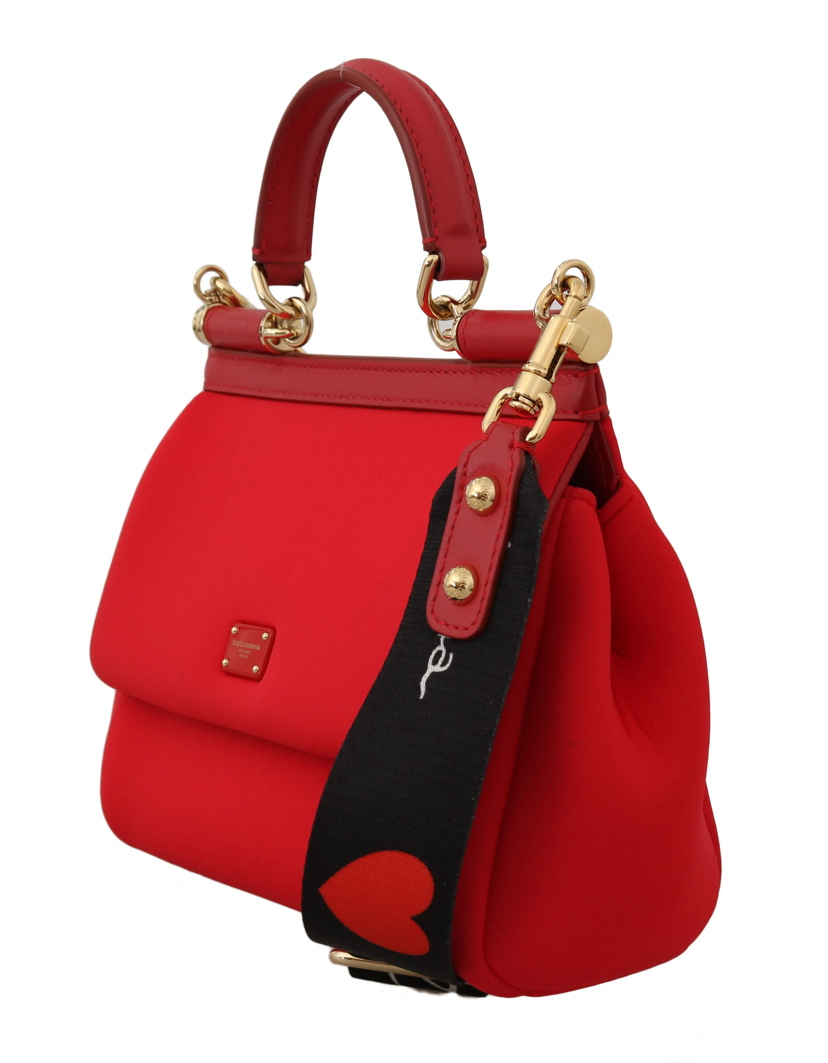 Red MISS SICILY Neoprene Heart Leather Shoulder HandBag