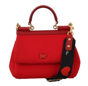 Red MISS SICILY Neoprene Heart Leather Shoulder HandBag