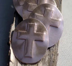 Religious Cross Embossed on Oval Blanks Enameling Stamping Texturing - 4 pieces