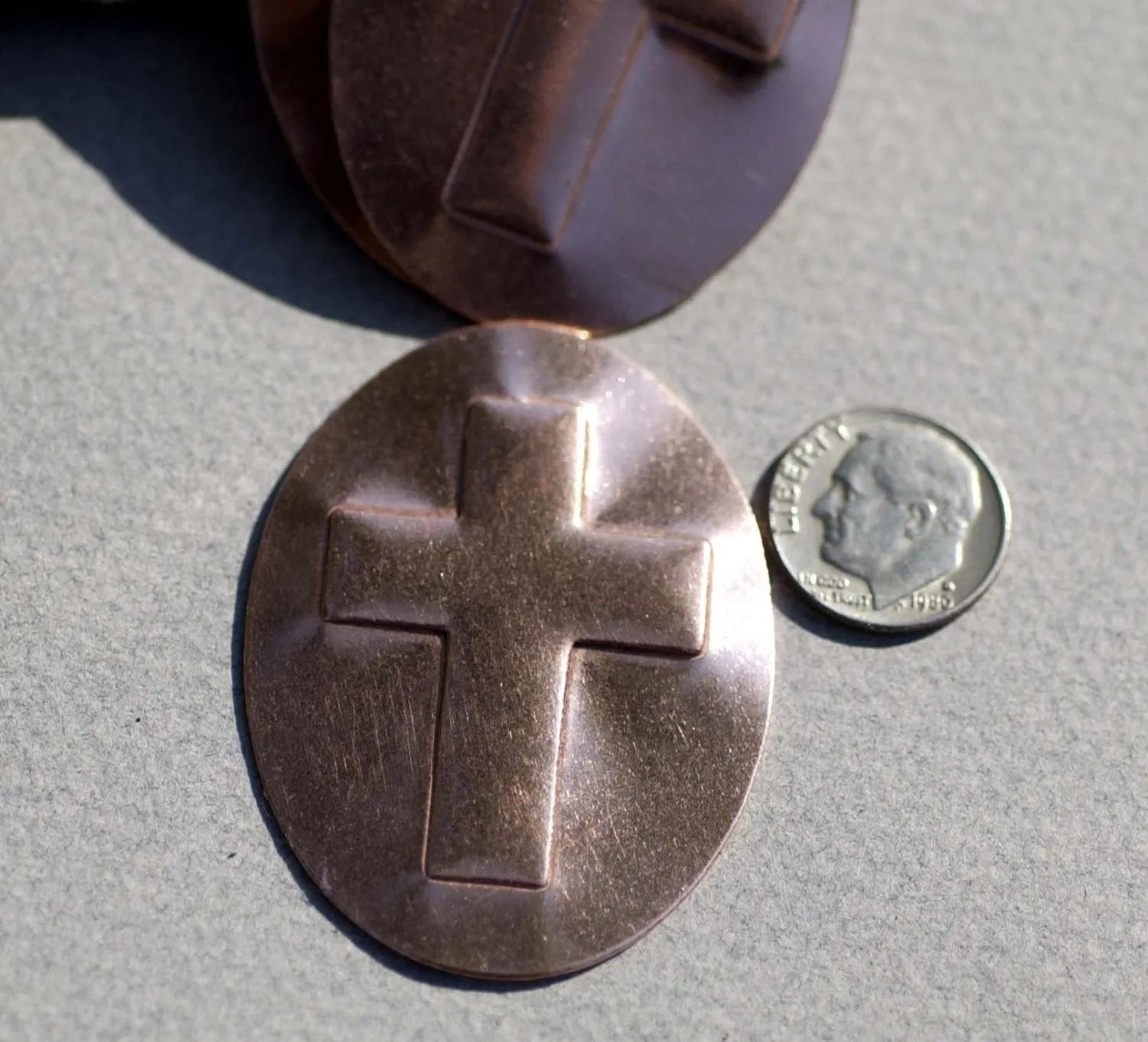 Religious Cross Embossed on Oval Blanks Enameling Stamping Texturing - 4 pieces
