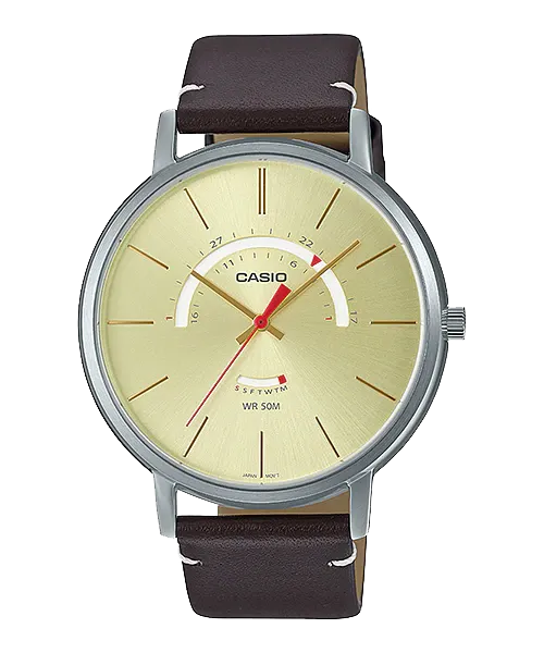 Reloj casual correa de cuero MTP-B105L-9AV