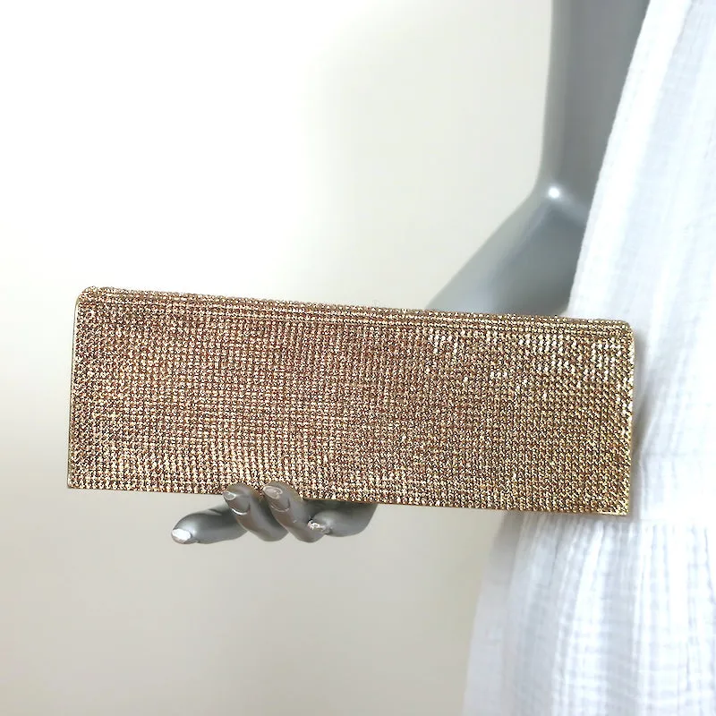 Rene Caovilla Crystal-Embellished Rectangular Clutch Gold Small Shoulder Bag