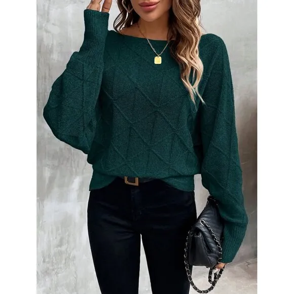 Ribbed knit crosshatch crewneck sweater batwing tan