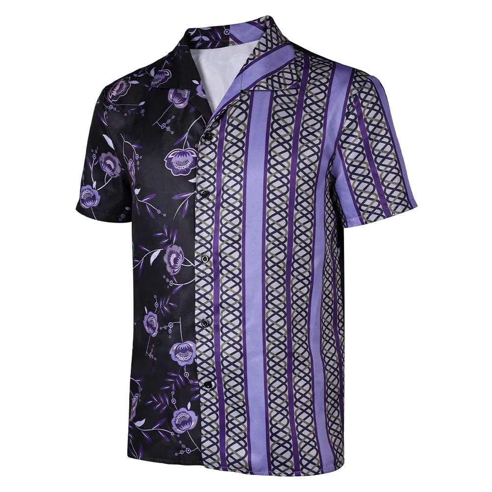 Road House Knox Movie Character Purple Printed Shirt Cosplay Costume Outfits