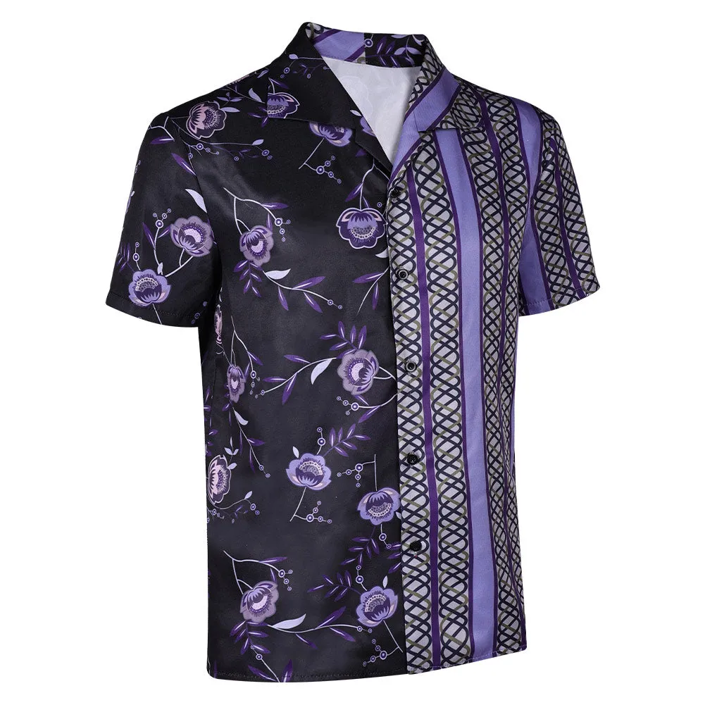 Road House Knox Movie Character Purple Printed Shirt Cosplay Costume Outfits