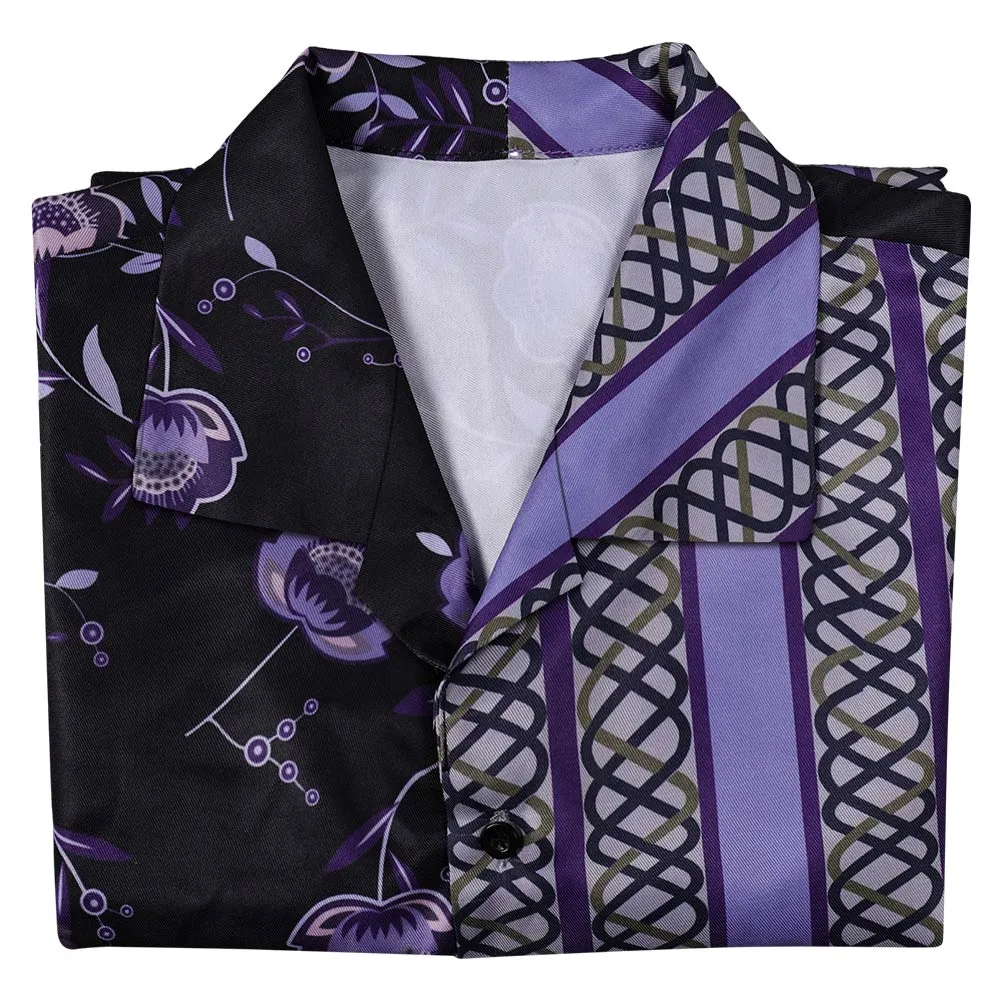 Road House Knox Movie Character Purple Printed Shirt Cosplay Costume Outfits