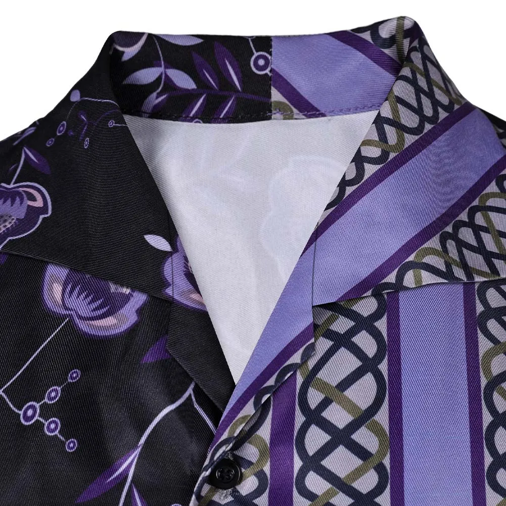 Road House Knox Movie Character Purple Printed Shirt Cosplay Costume Outfits