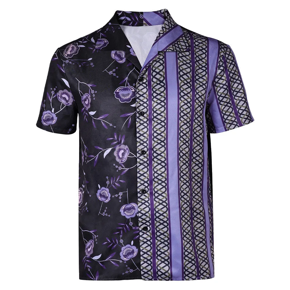 Road House Knox Movie Character Purple Printed Shirt Cosplay Costume Outfits