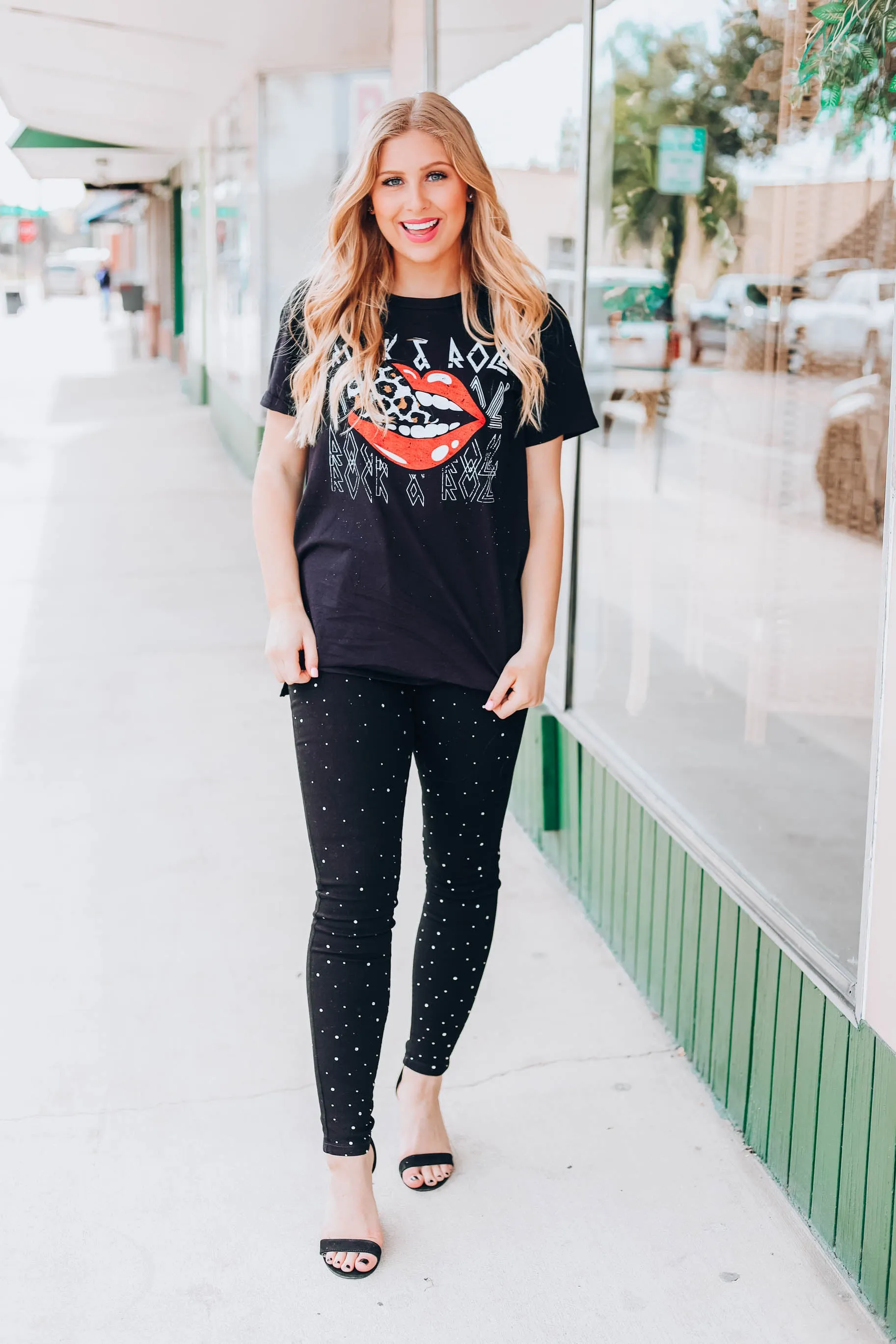 Rock & Roll Leopard Lip Graphic Tee - Black