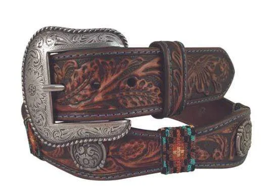 Roper Embossed Scolloped Brwon Leather Belt (8628500)