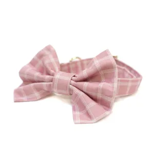 Rose Blossom Windowpane Classic Dog Collar   Bow Tie