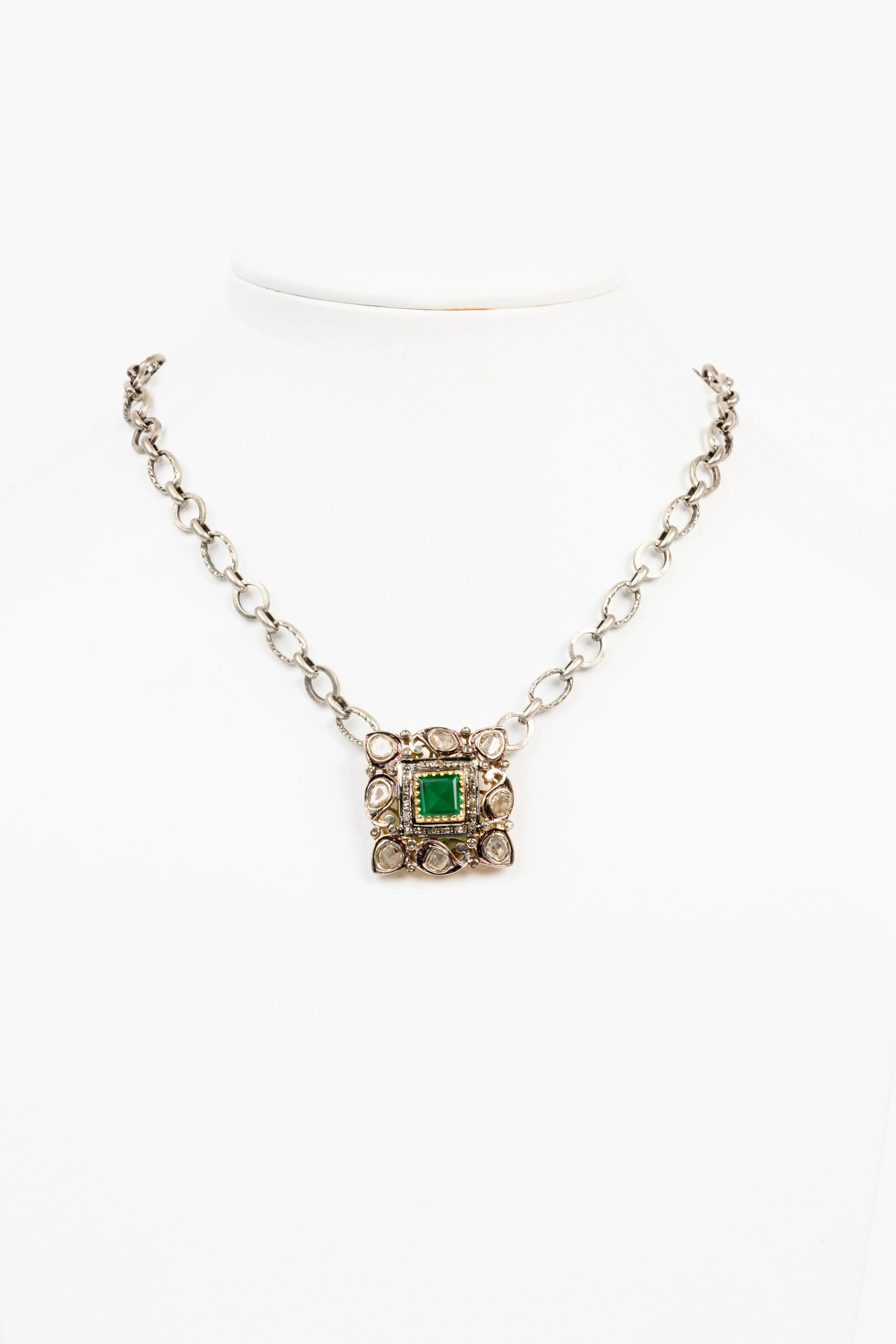 Rose Cut Diamond, Emerald Necklace