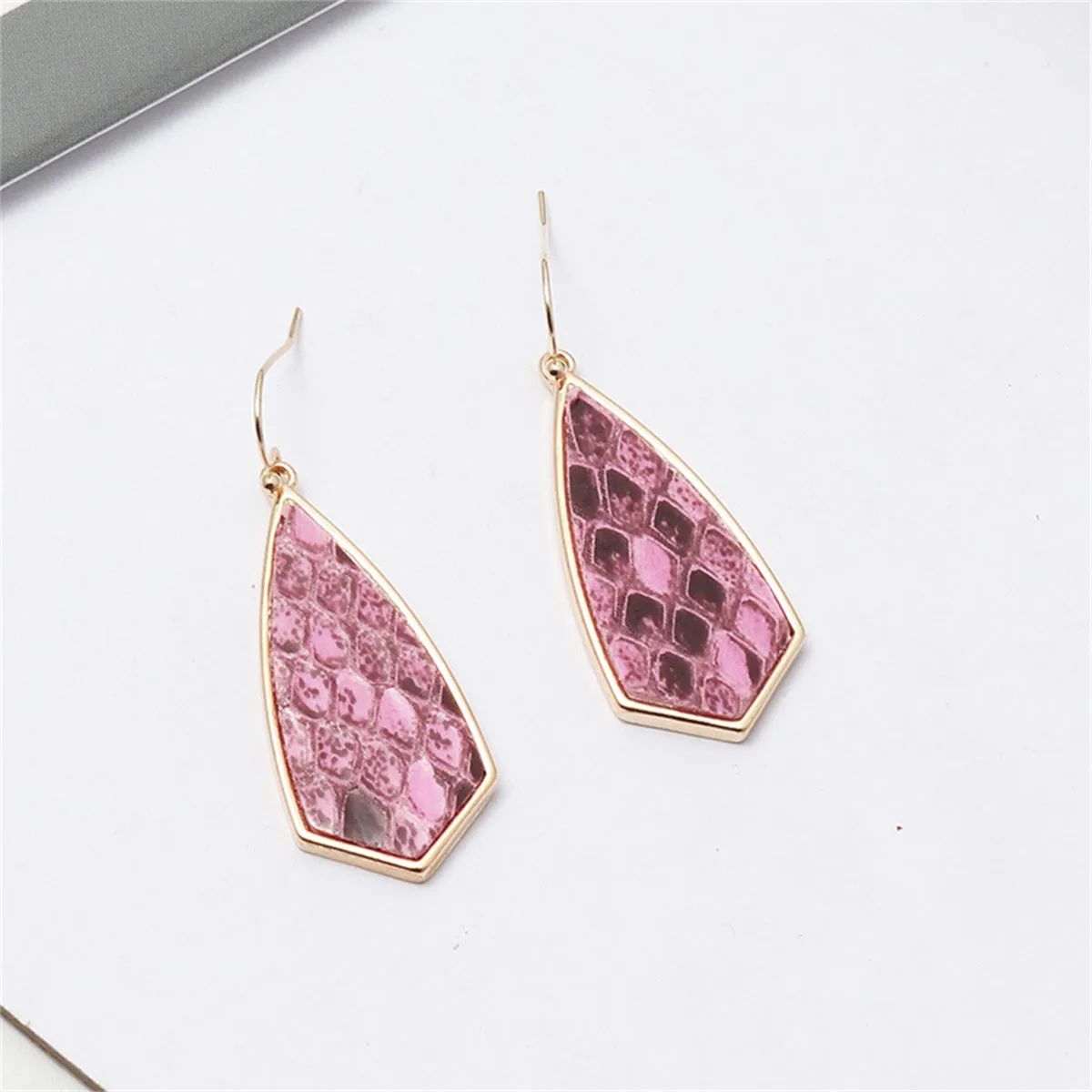 Rose Polyurethane & 18K Gold-Plated Snakeskin-Embossed Drop Earrings