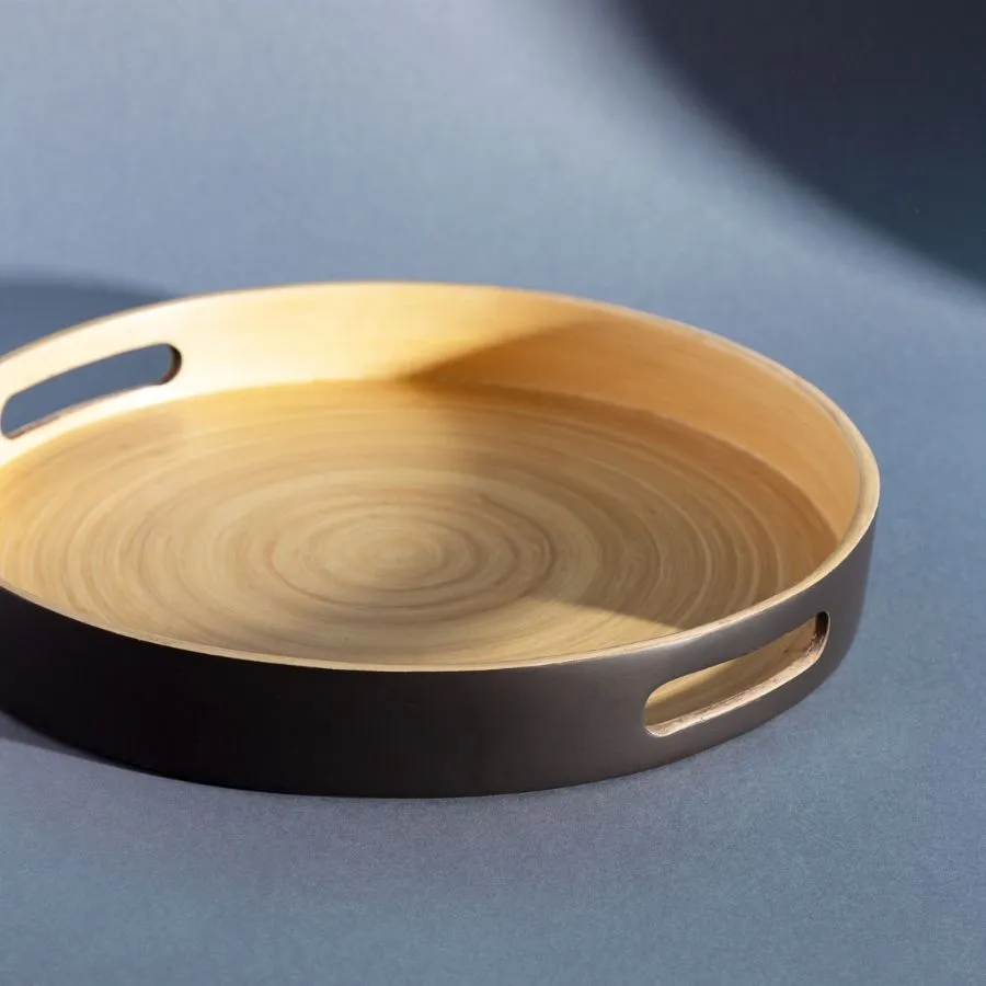 Round Black Tray - Bamboo