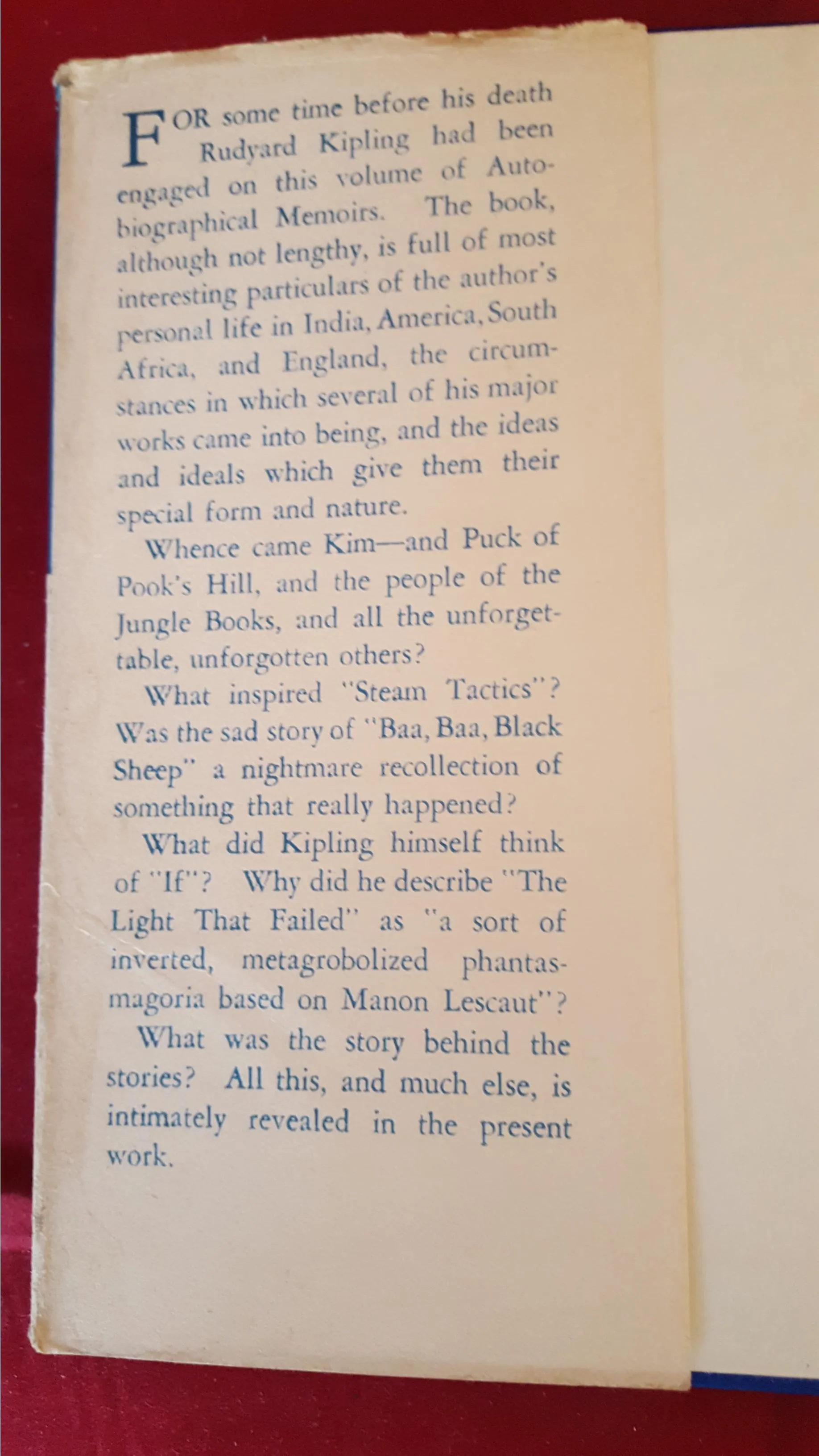 Rudyard Kipling - Autobiography, Something Of Myself, 1937