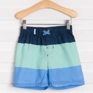 Rugged Butts Mint & Blue Color Block Swim Trunks, Blue