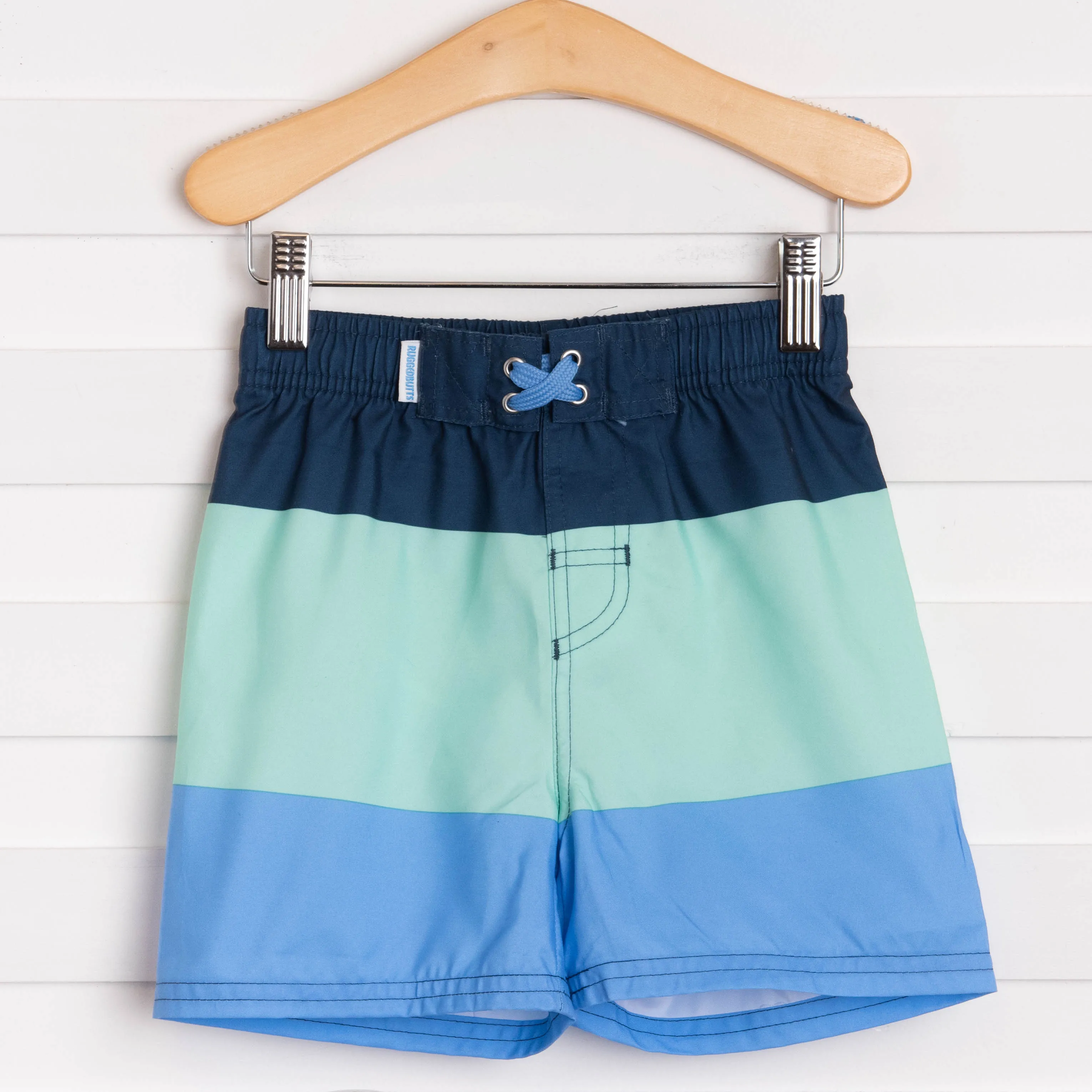 Rugged Butts Mint & Blue Color Block Swim Trunks, Blue