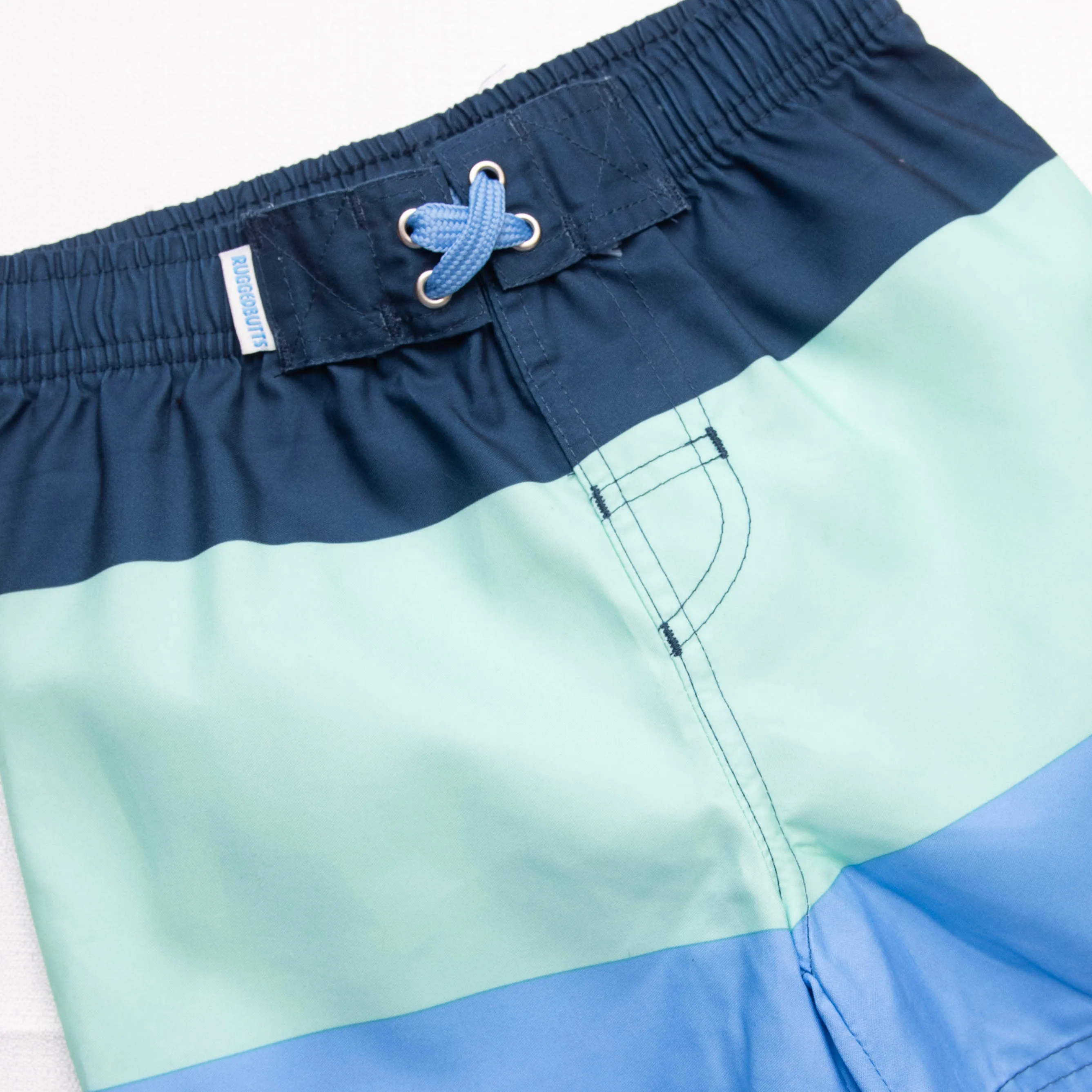 Rugged Butts Mint & Blue Color Block Swim Trunks, Blue