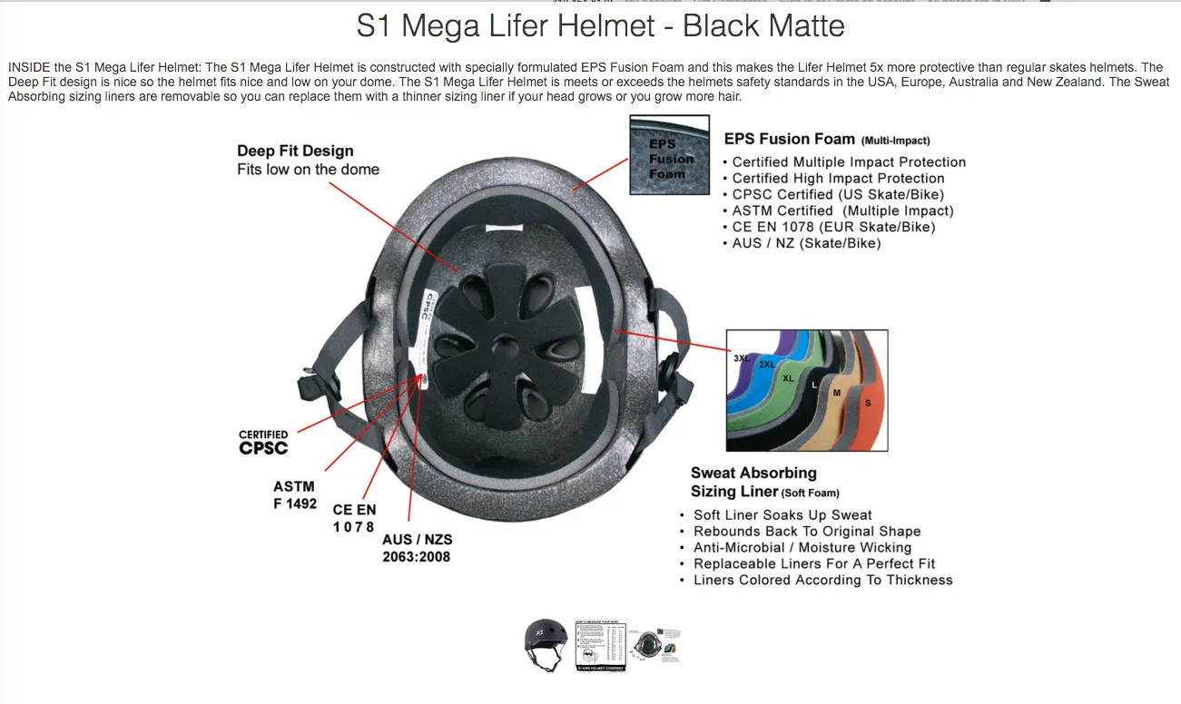 S1 Mega Lifer Helmet - Black Matte