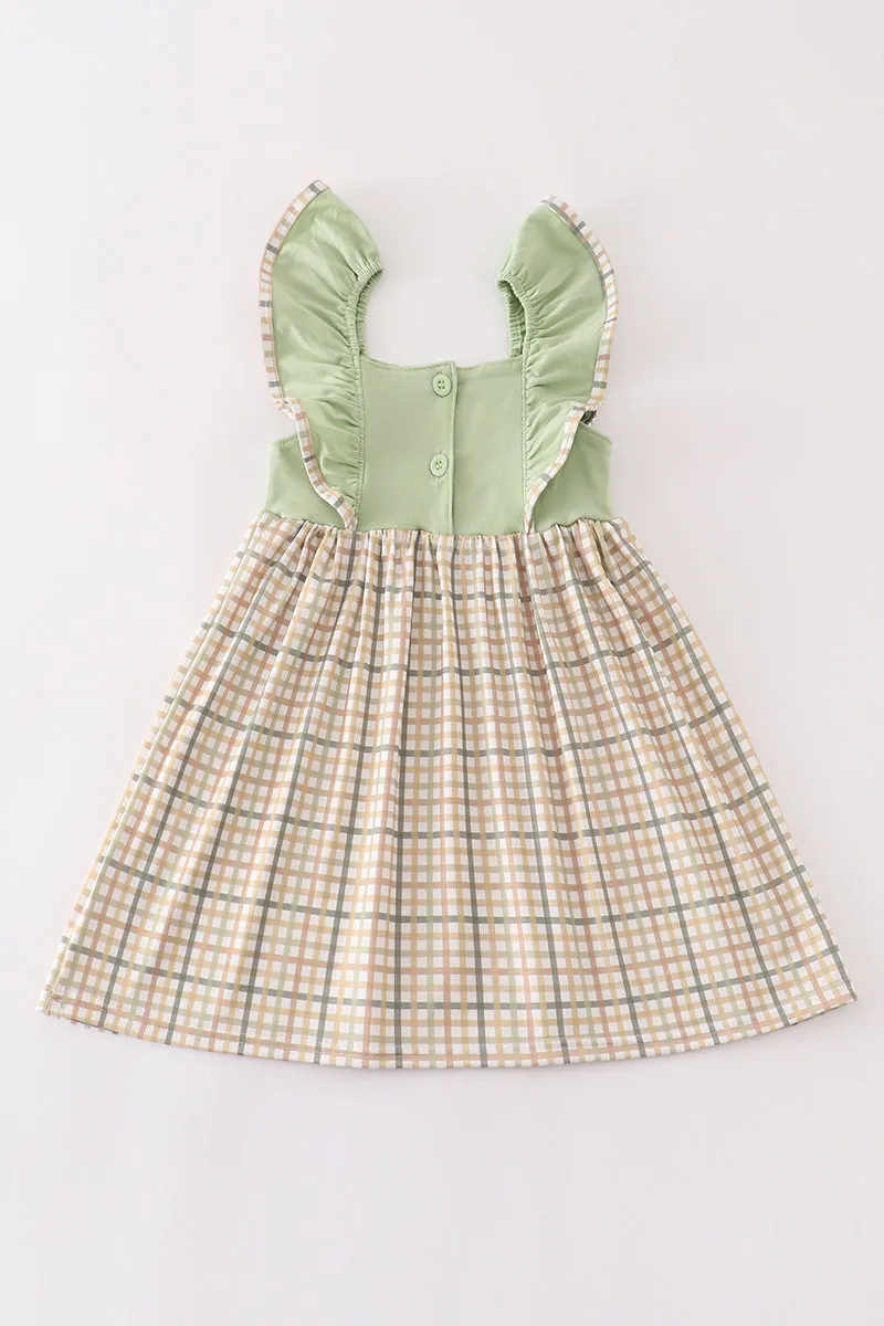 Sage Pumpkin French Knot Ruffle Dress