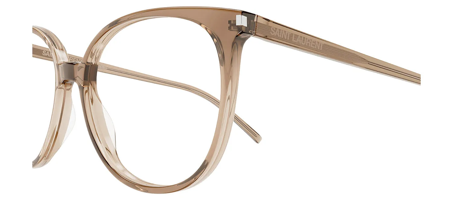 Saint Laurent CLASSIC SL 39 007 Round Plastic Brown Eyeglasses with Logo Stamped Demo Lenses