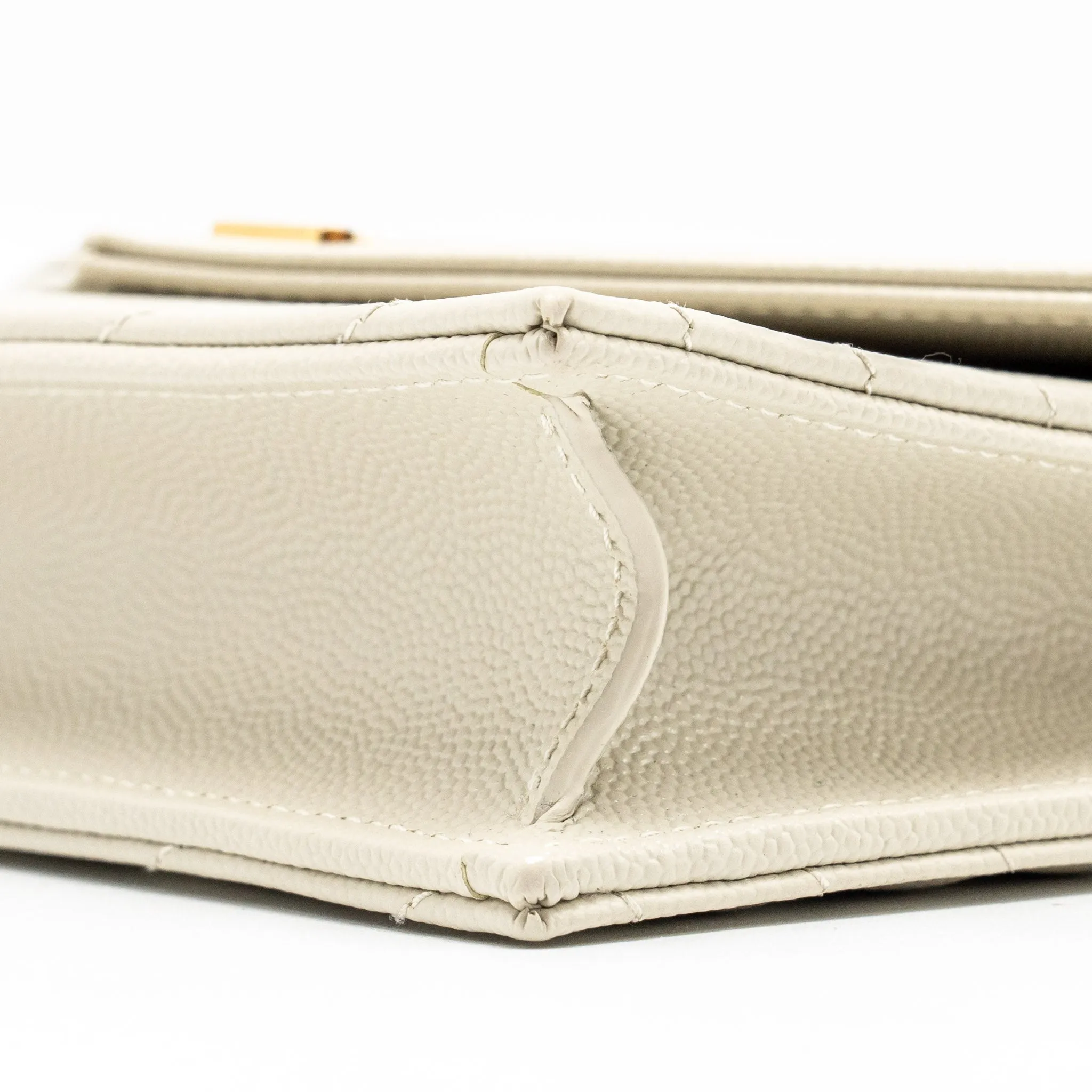 Saint Laurent envelope chain wallet grained calfskin cream soft GHW