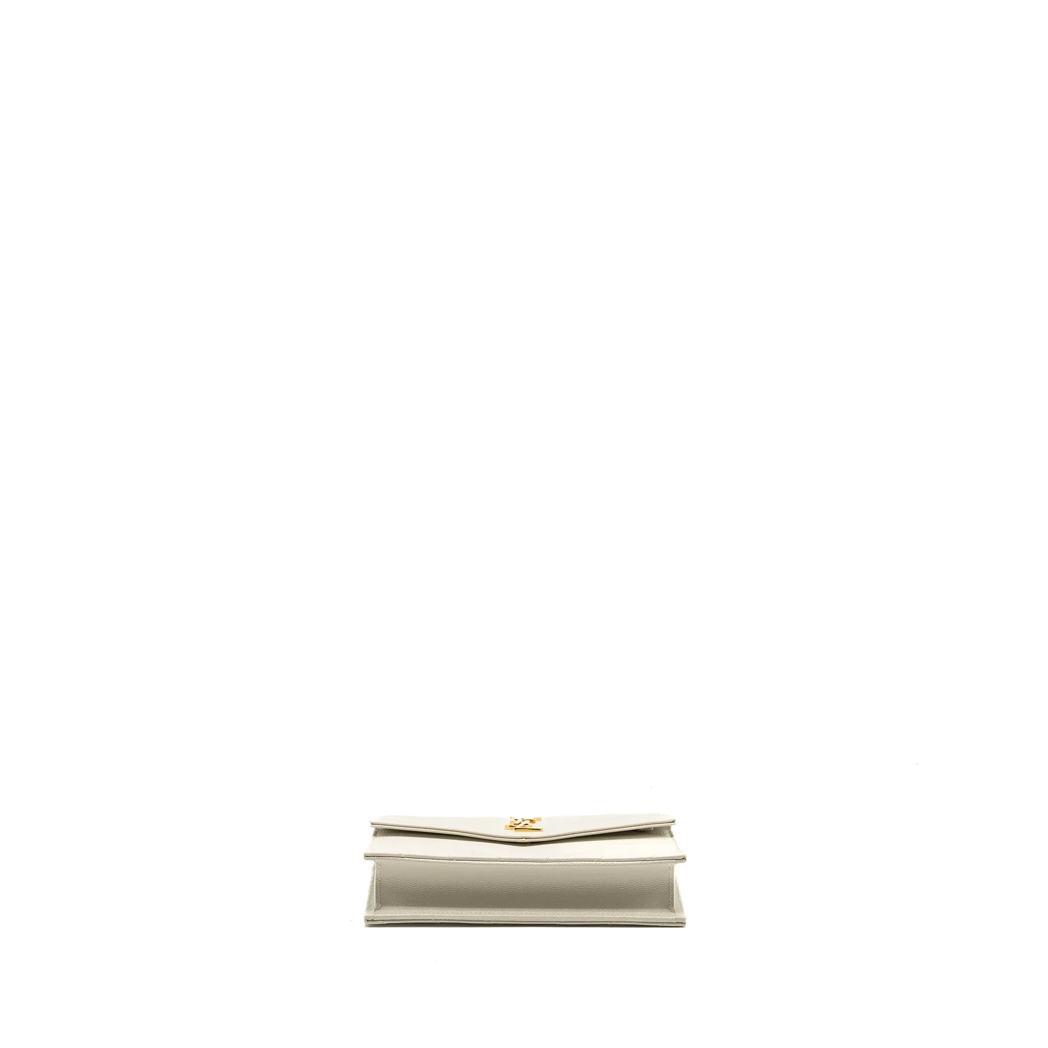 Saint Laurent envelope chain wallet grained calfskin cream soft GHW
