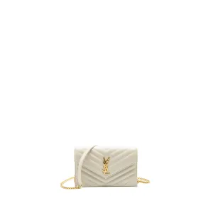 Saint Laurent envelope chain wallet grained calfskin cream soft GHW