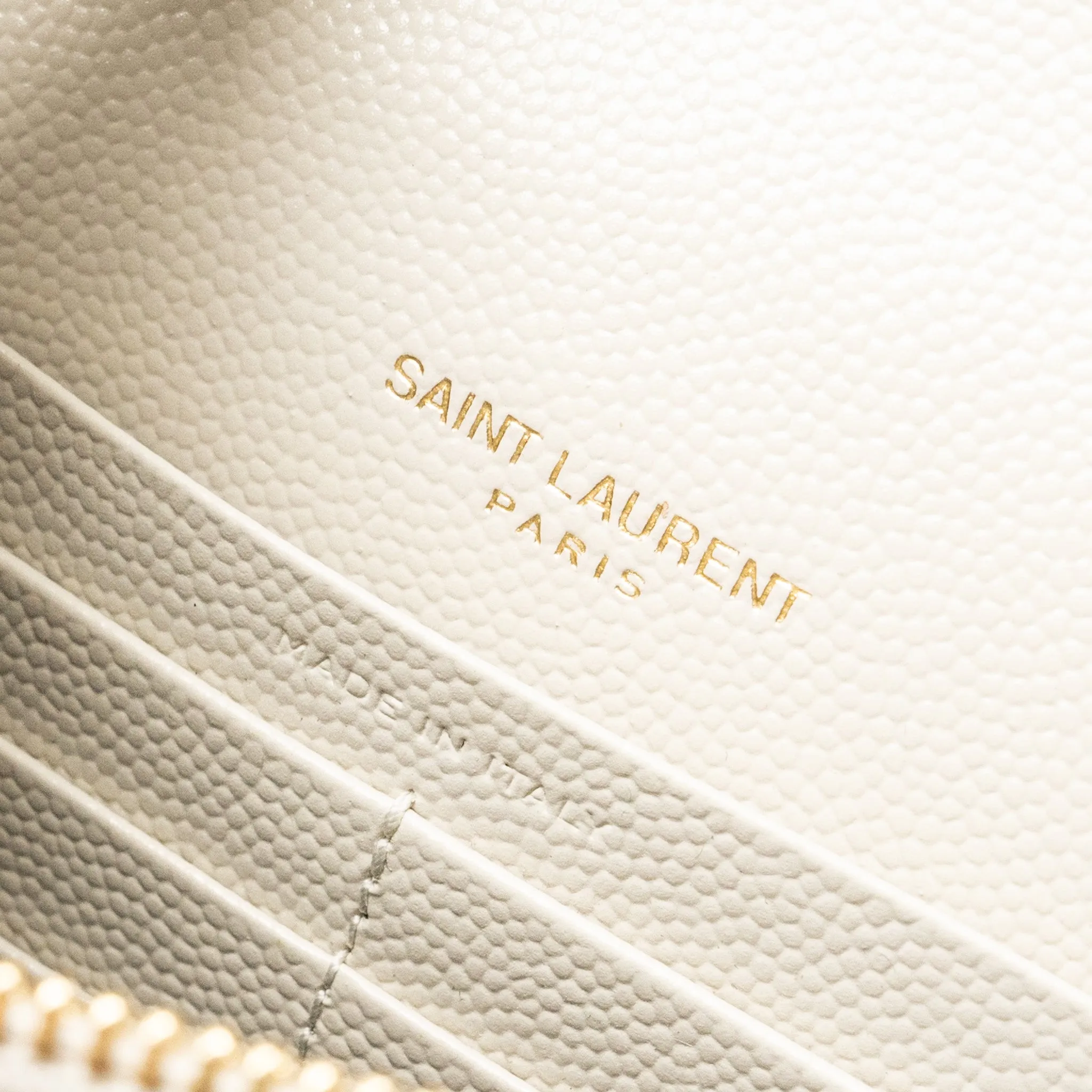 Saint Laurent envelope chain wallet grained calfskin cream soft GHW