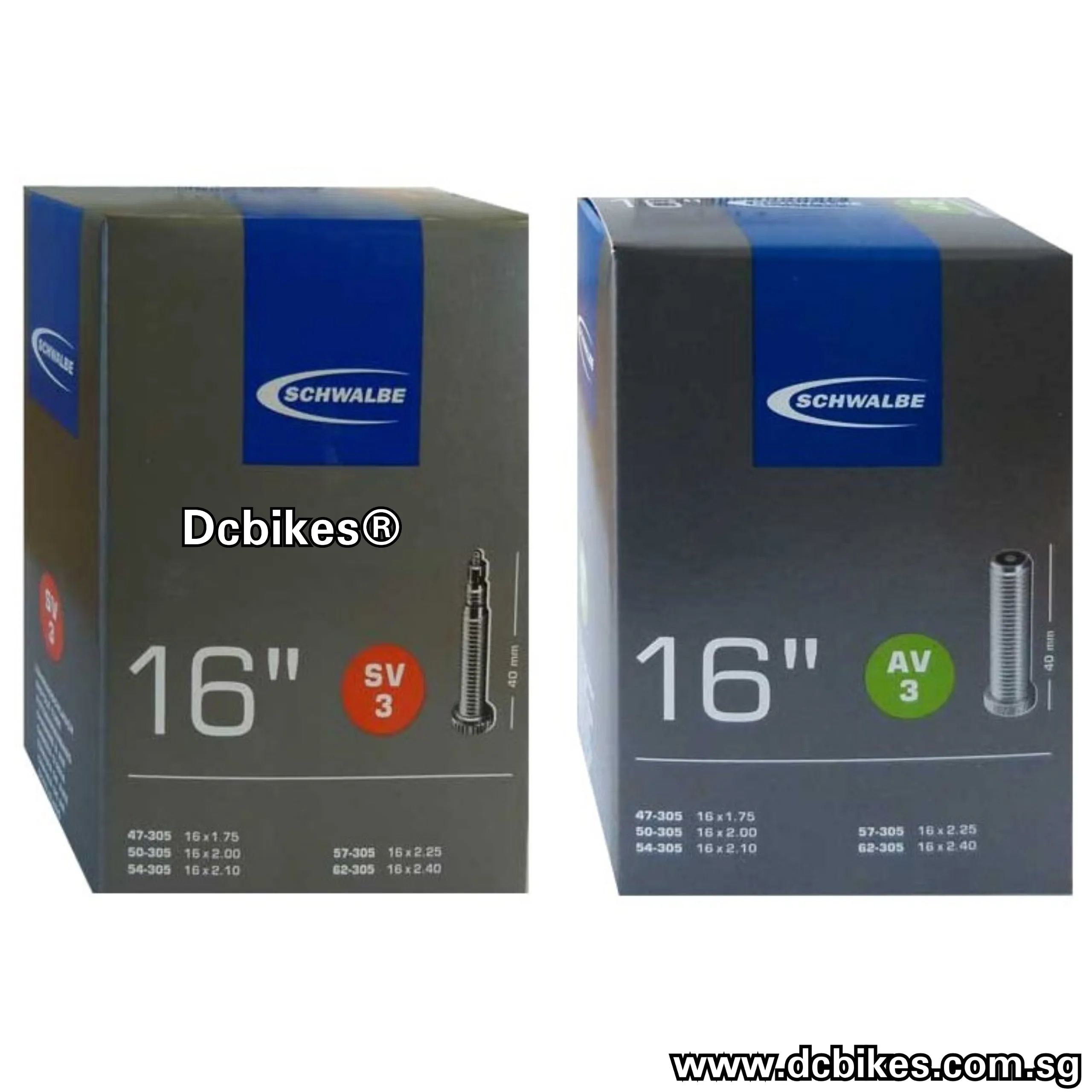 Schwalbe 16" X 1.75 - 2.4 40mm Presta | Schrader Inner Tube SV3 AV3 Etrto 305