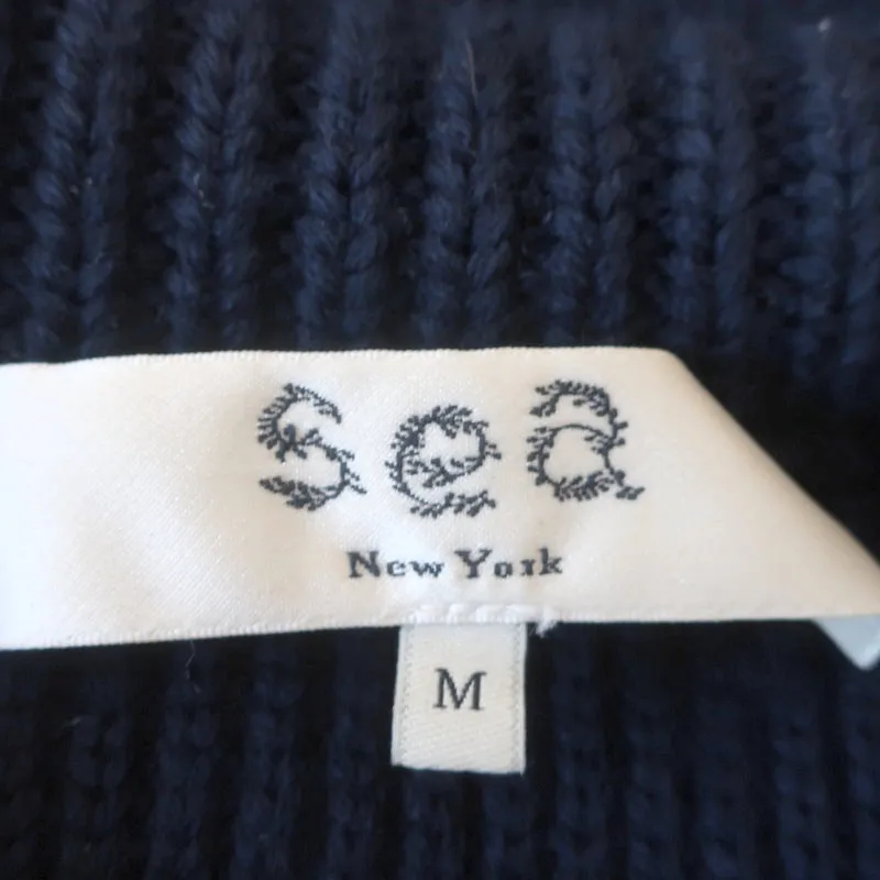 SEA Ruffle Sweater Navy Ribbed Wool Size Medium Short Sleeve Top