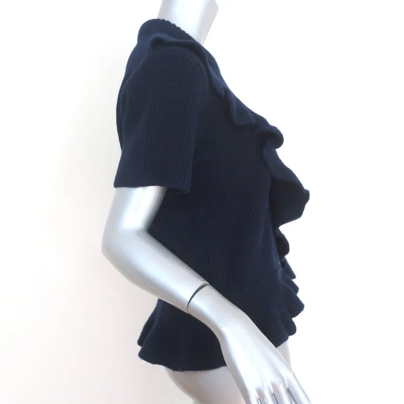SEA Ruffle Sweater Navy Ribbed Wool Size Medium Short Sleeve Top