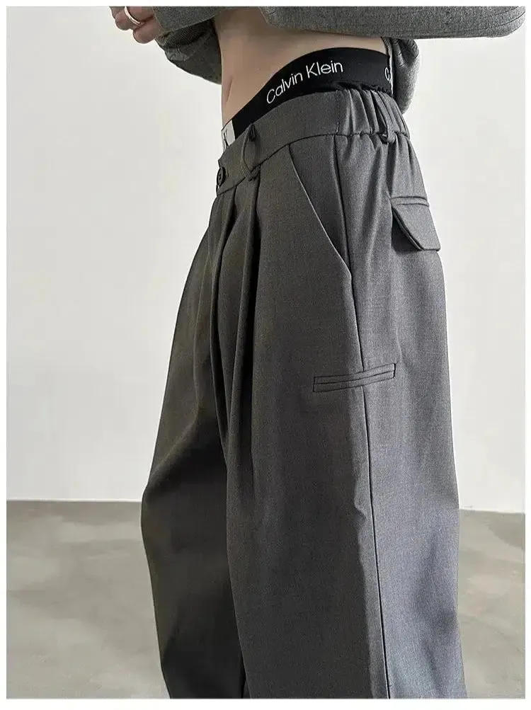 Semi-Elastic Floor-Length Casual Pants