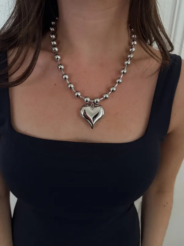 Silver Bubble Heart Necklace