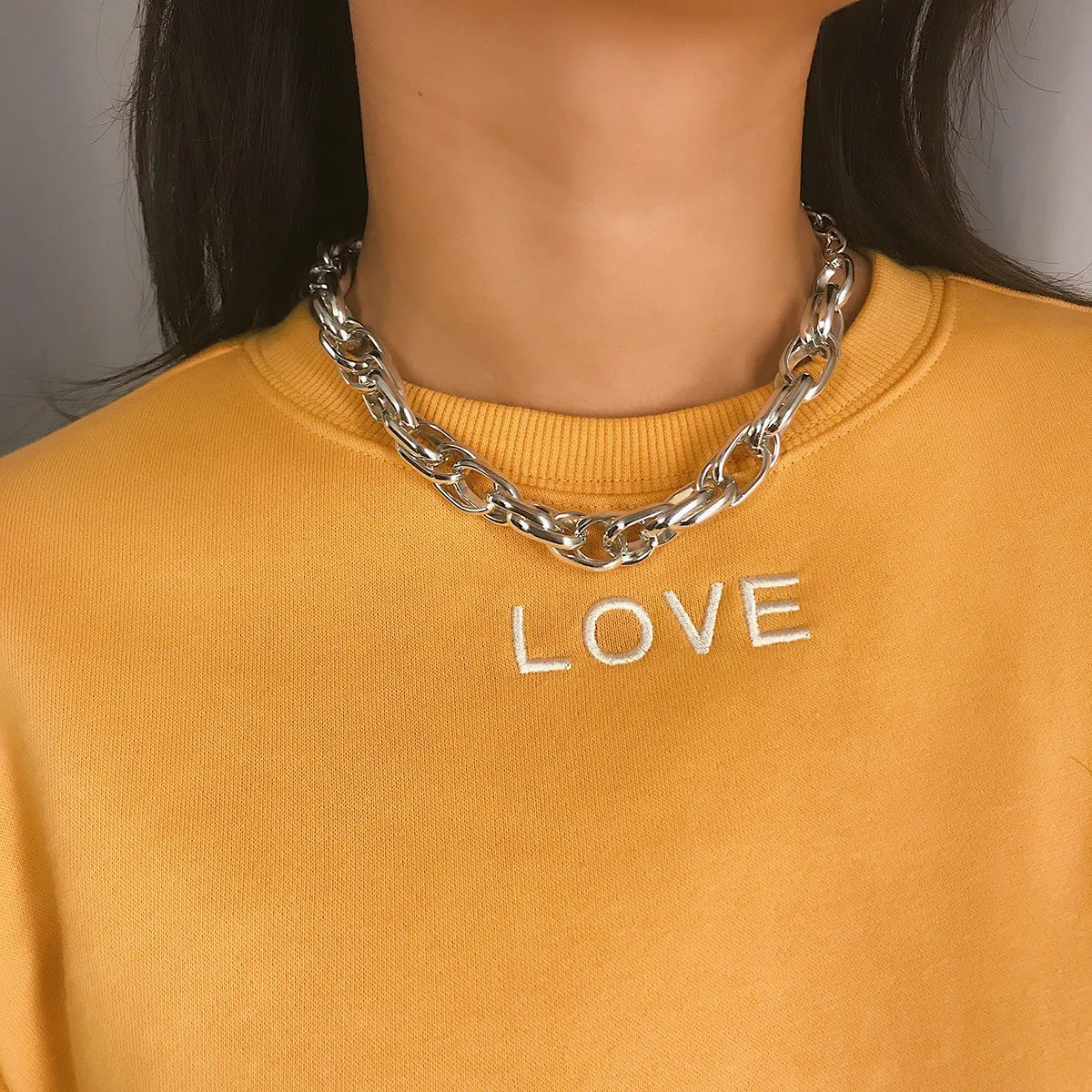 Silver-Plated Crossing Chain Choker Necklace