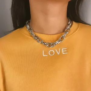 Silver-Plated Crossing Chain Choker Necklace