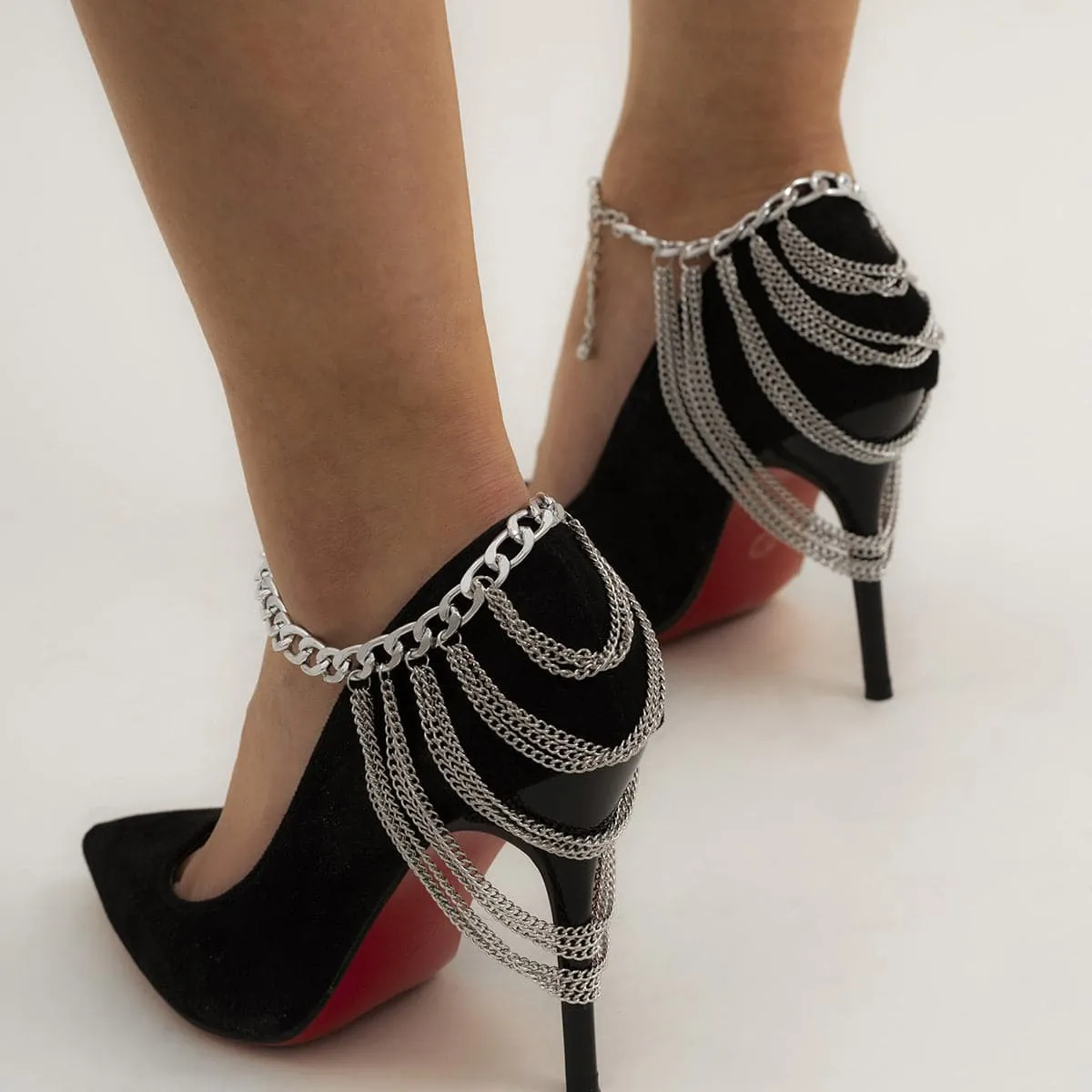 Silver-Plated Figaro Layered Tassel Anklet