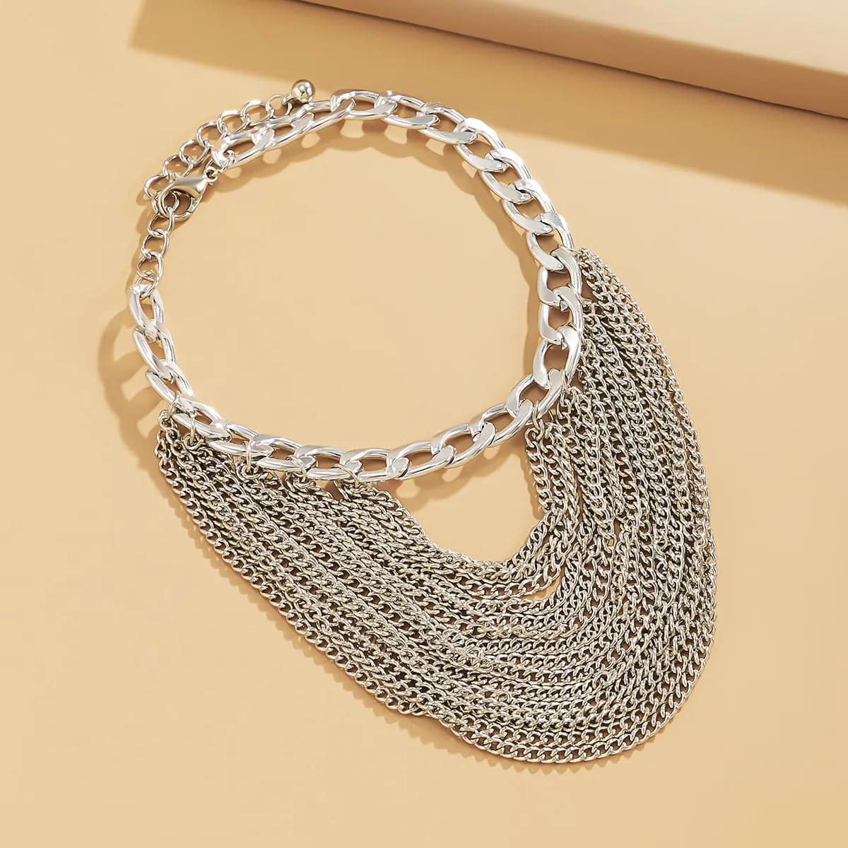 Silver-Plated Figaro Layered Tassel Anklet