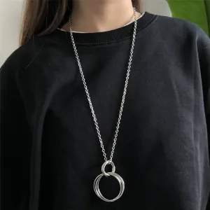 Silver-Plated Interlocked Circle Pendant Necklace