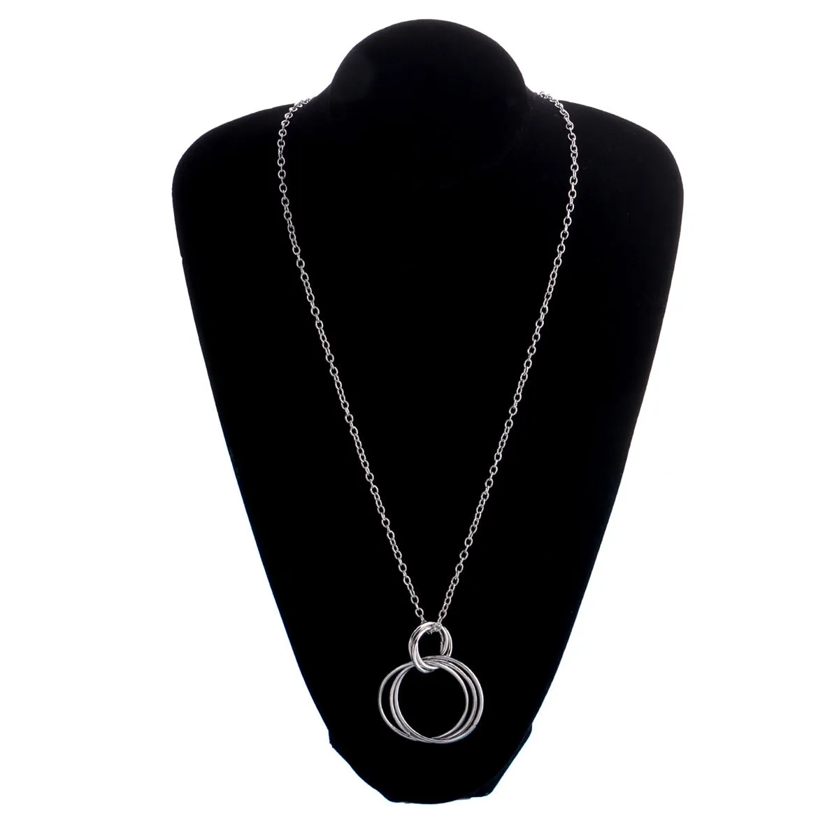 Silver-Plated Interlocked Circle Pendant Necklace