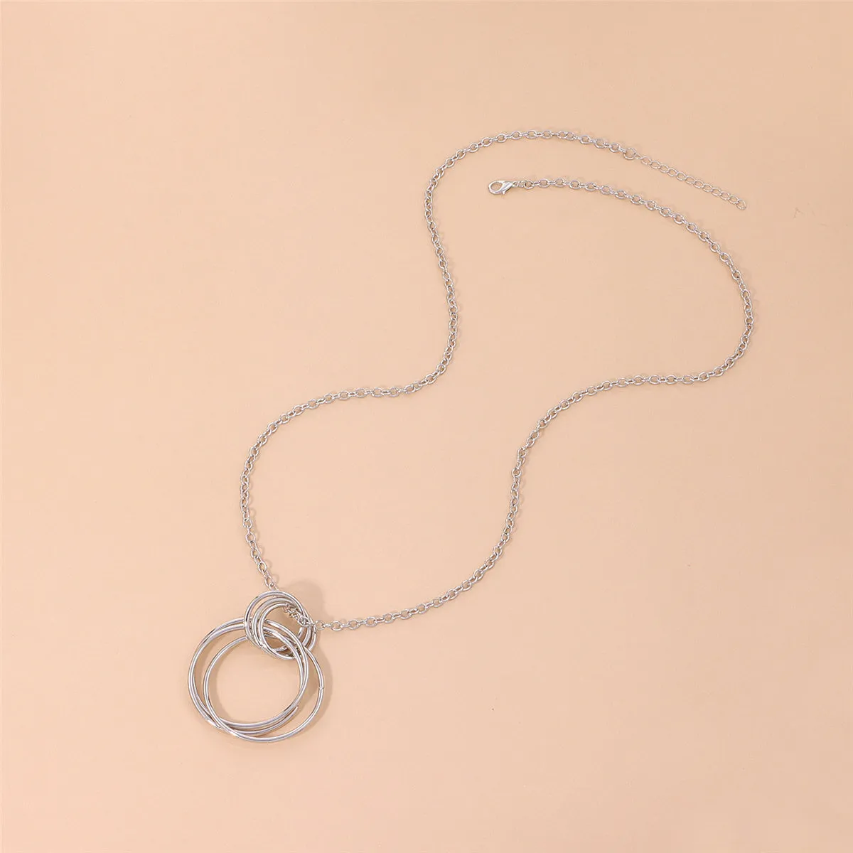 Silver-Plated Interlocked Circle Pendant Necklace