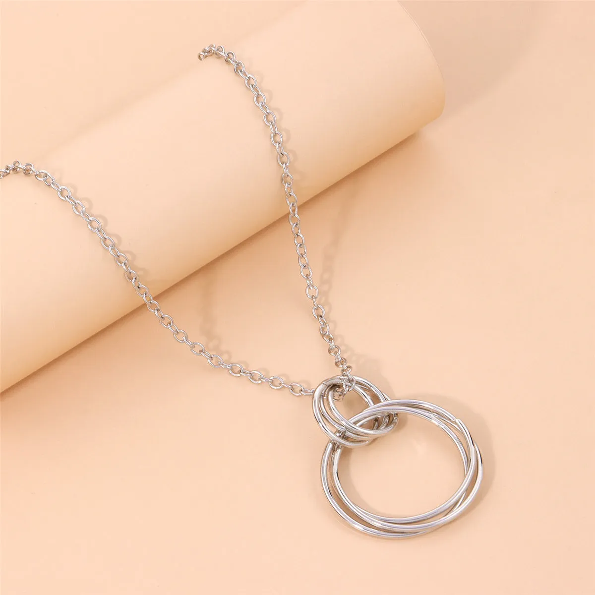 Silver-Plated Interlocked Circle Pendant Necklace