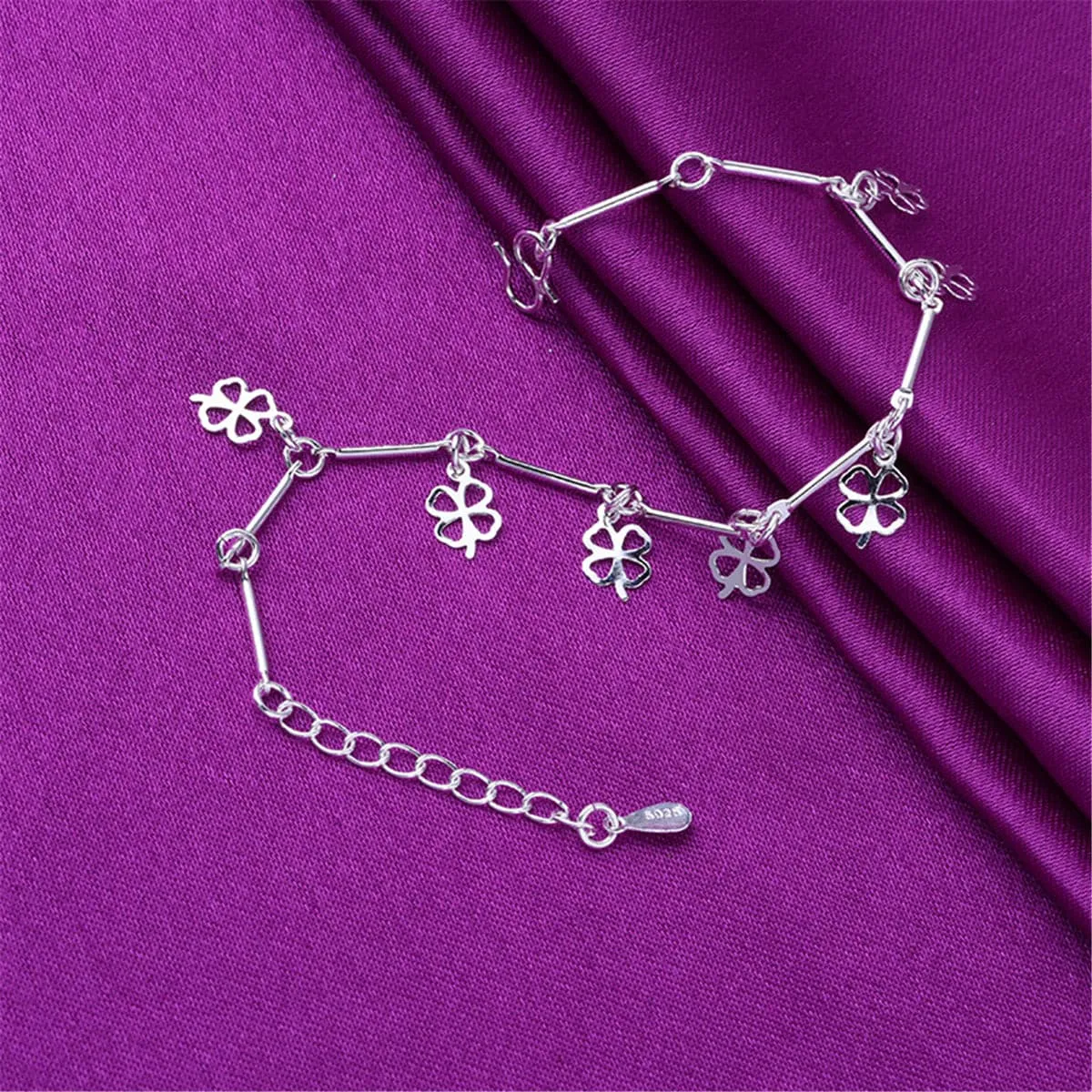 Silver-Plated Open Clover Charm Anklet