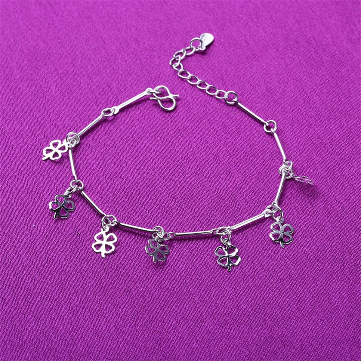 Silver-Plated Open Clover Charm Anklet