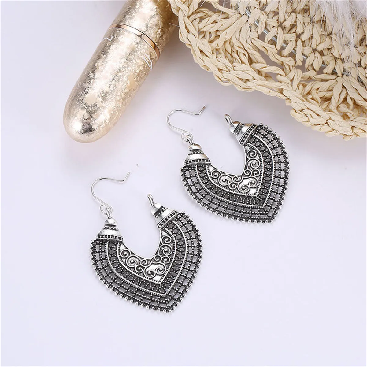 Silver-Plated Openwork Heart Huggie Earrings