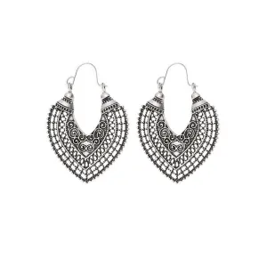 Silver-Plated Openwork Heart Huggie Earrings
