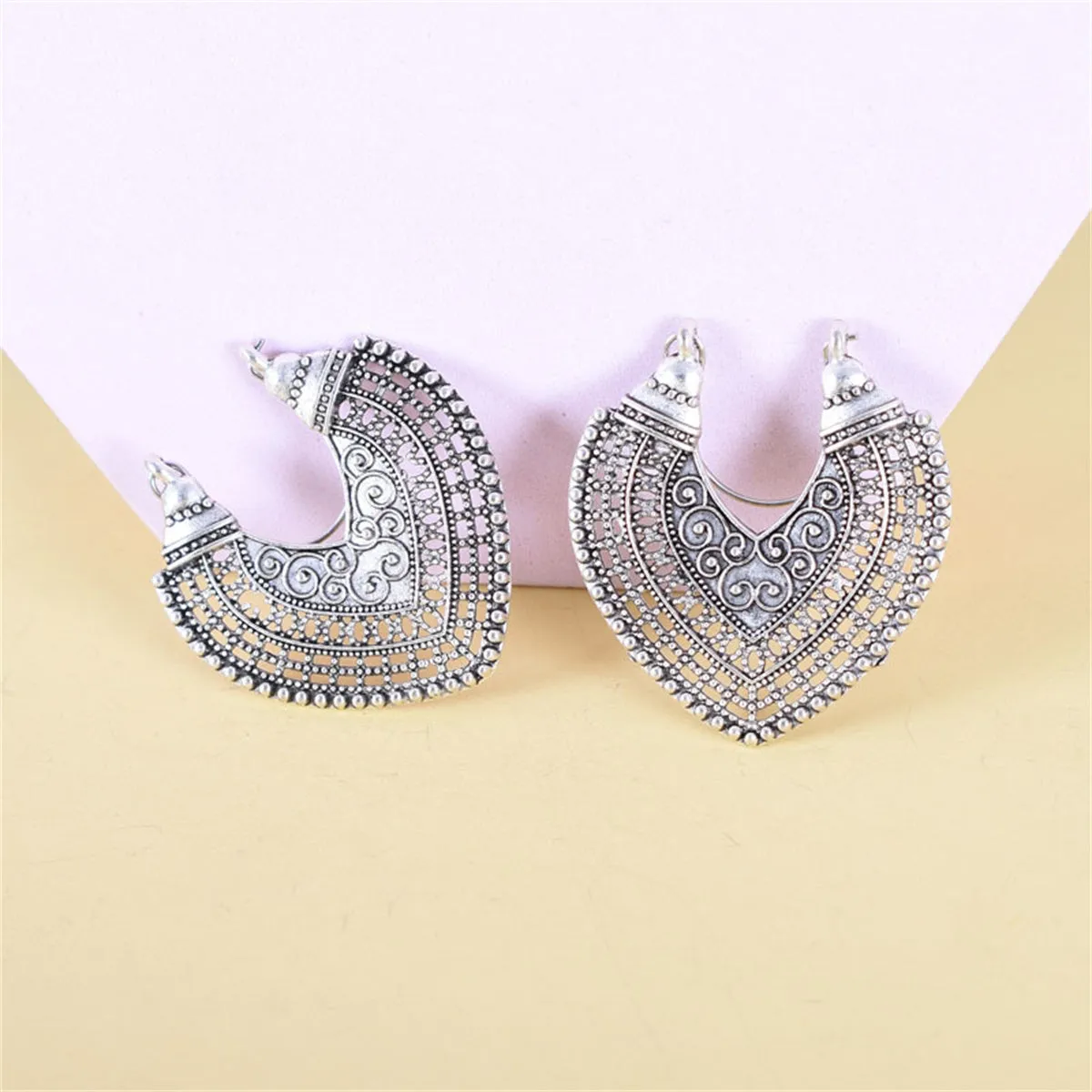 Silver-Plated Openwork Heart Huggie Earrings