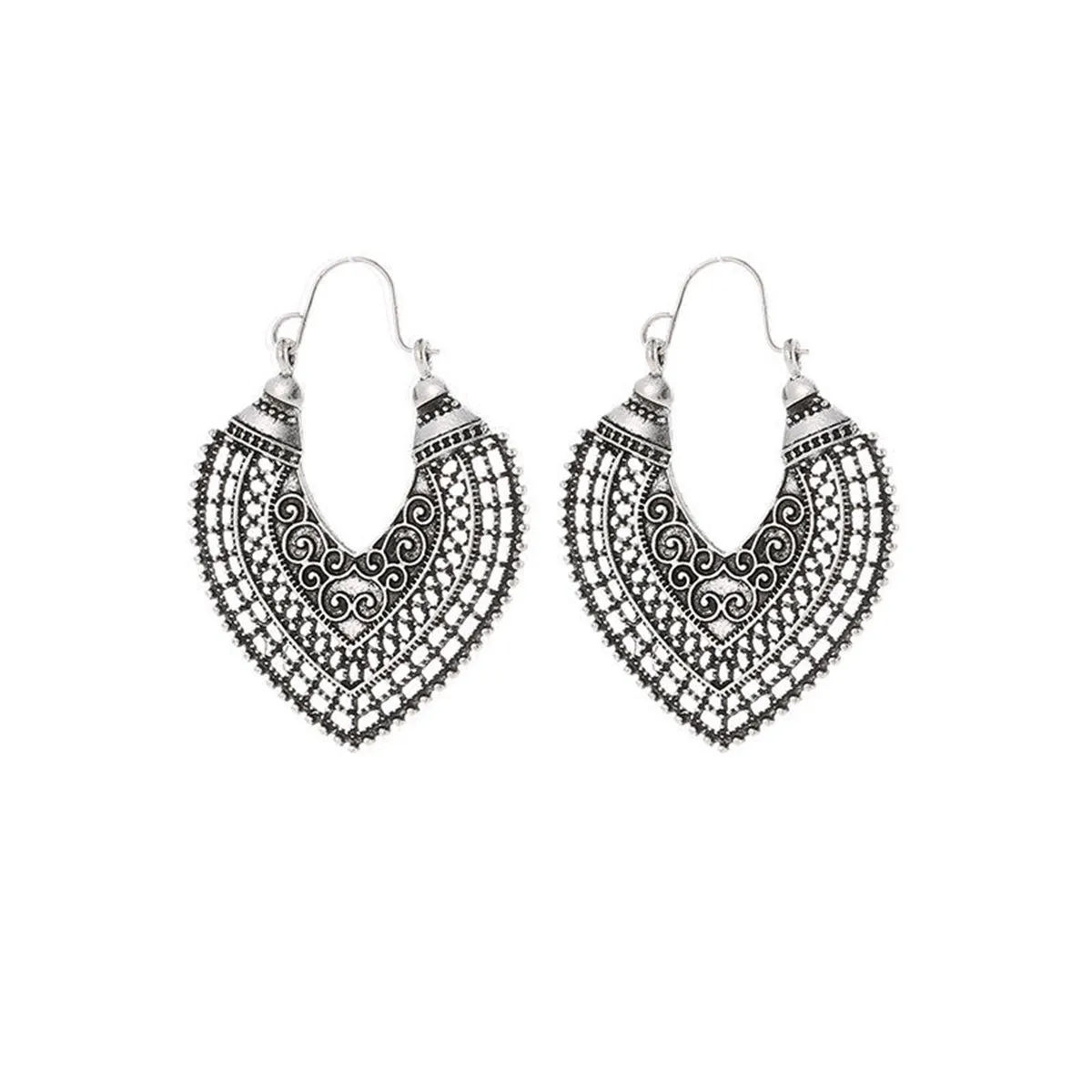 Silver-Plated Openwork Heart Huggie Earrings