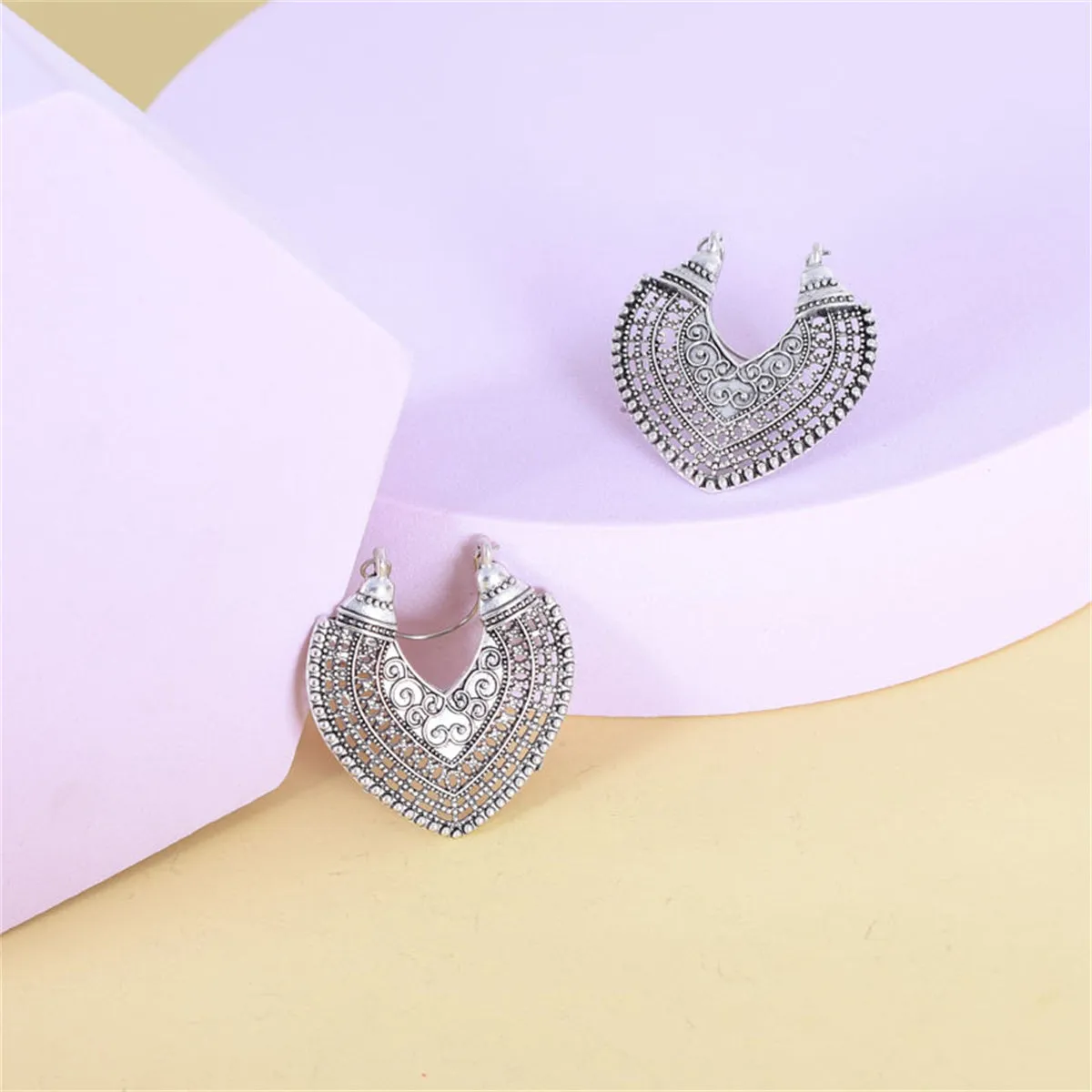 Silver-Plated Openwork Heart Huggie Earrings
